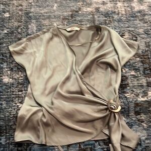 Zara green Wrap Blouse with Tie Front